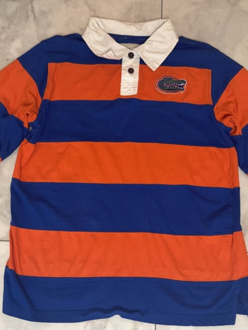 Vintage Florida Gators Rugby Shirt Mens XL Long Sleeve Polo Orange Blue Striped